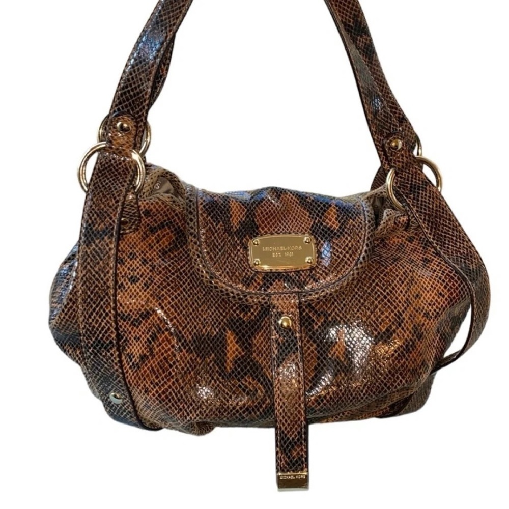 Michael Kors Tan and Black Snakeskin Shoulder Bag